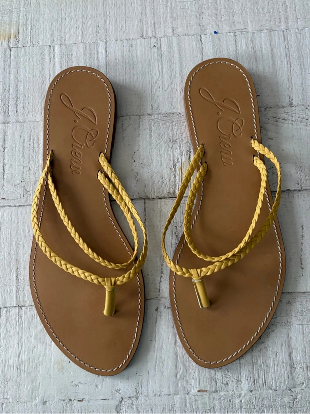 J.Crew NWOT Capri‎ Braided Strap Thong Sandals size 10 Yellow Leather Flat